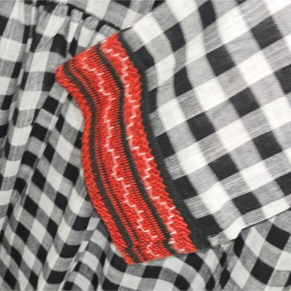 Nylon Black and White Checkered Dress with Red Embroidery Size Small New - Picture 5 of 8